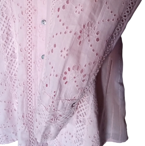 Sundance Baby Pink Marion Eyelet Lace Button Front Cotton Shirt Sz Petite Large - Picture 5 of 11